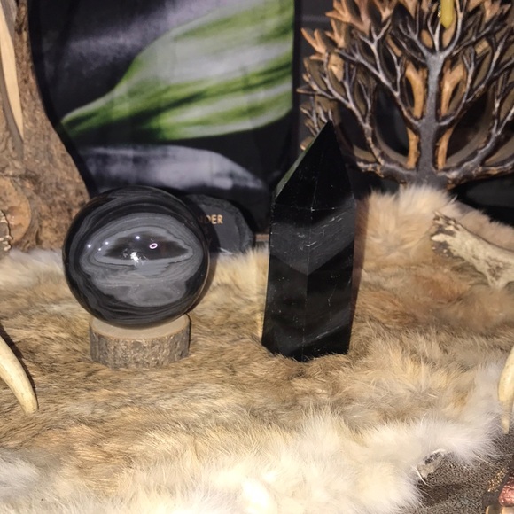 Obsidian  silver tower and sphere